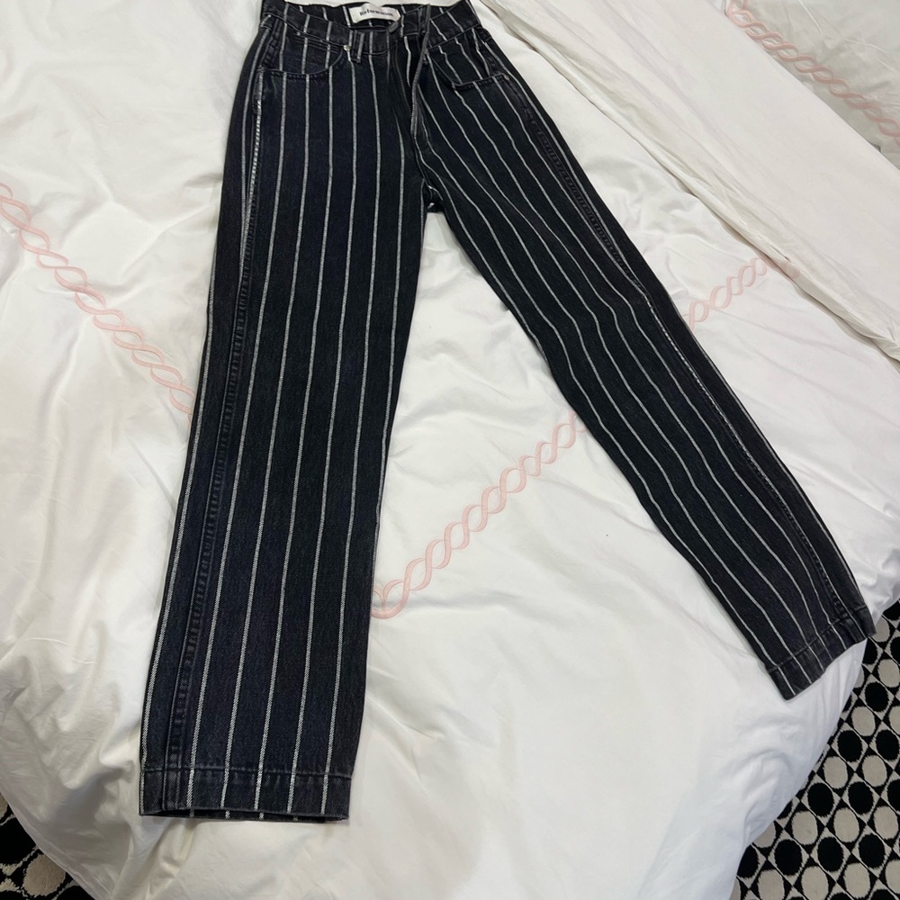 Reformation Black and White Striped Jeans